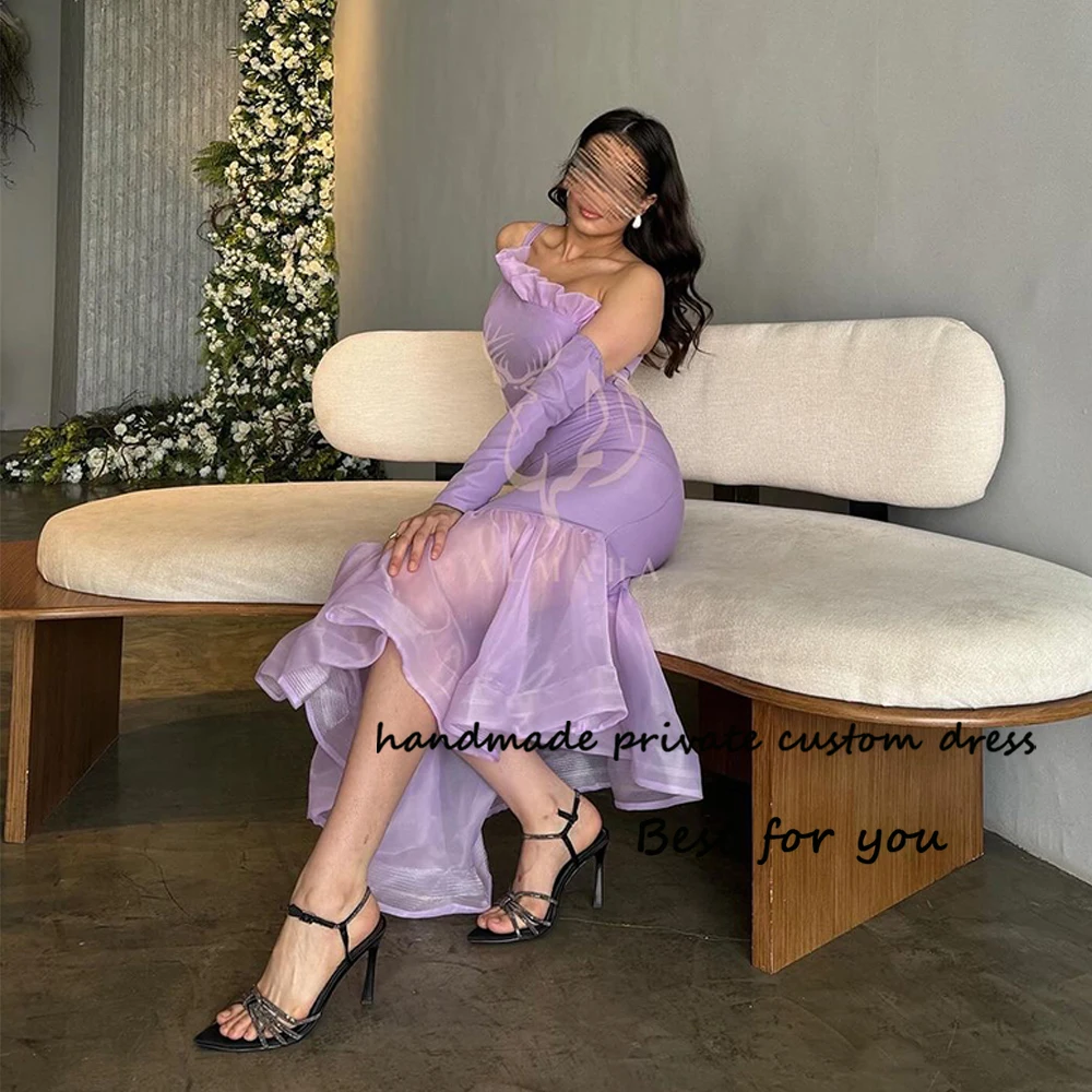 

Lavender Mermaid Evening Dresses One Shoulder Prom Party Dress for Women Ankle Length Arabian Dubai Formal Evening Gowns