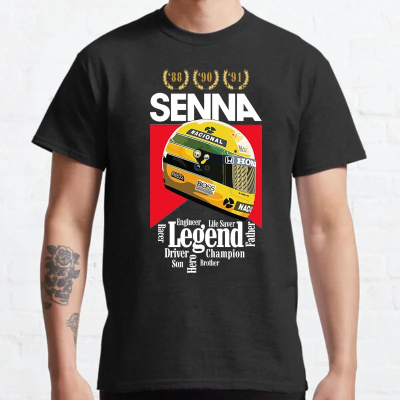 Ayrton Senna Print T-Shirt Vintage World Championship Casual Tops Unisex Short Sleeve Humor Street Fashion Style Cool Camisetas