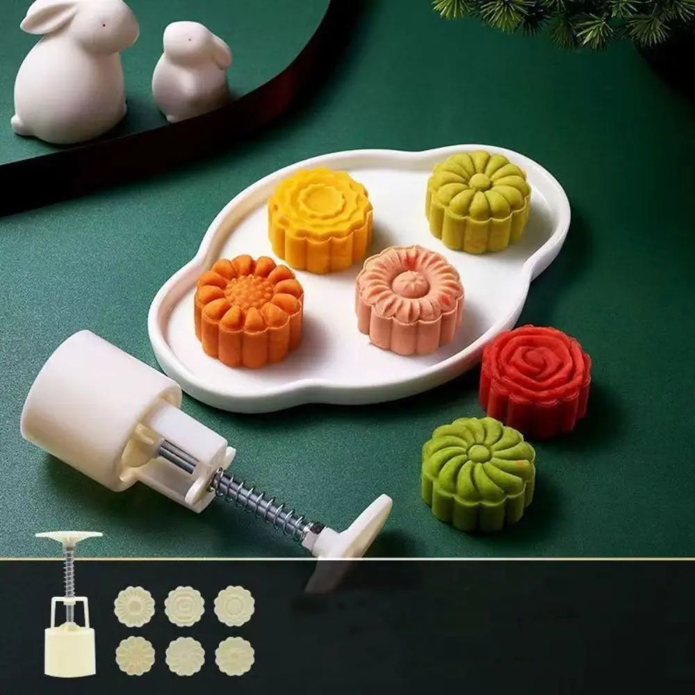 Bakeware 3D Mooncake Mold Hand-pressed Flower-shaped Cookie Stamp Mould Reusable Mini Size Pastry Making Tools Baking Tools