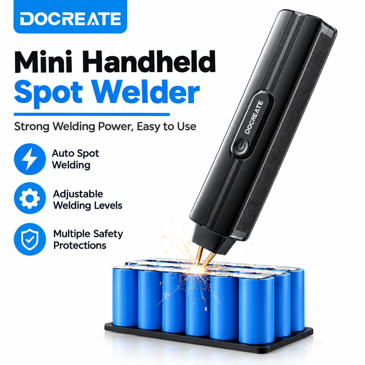 Docreate-888 Mini Spot Welder 800A Portable Battery Spot Welder Type-C Charging for Nickel Strip 18650 Battery Welding