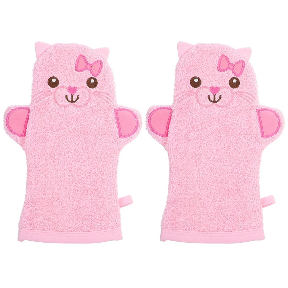 

2Pcs Child Cartoon Bath Gloves with Cat Print Exfoliating Body Scrubber for Back and Face Cleaning Lightweight Portable Baby