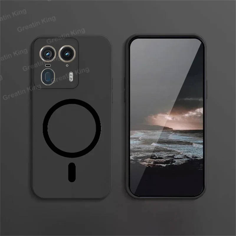 For Motorola Edge 50 Ultra /Moto X50 Ultra XT2401-2 Phone Case Black Matte Soft TPU Case With Magnetic Wireless Charging Sticker