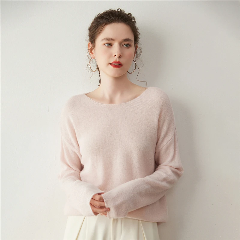 New Womens 100% Percent Cashmere Pullover Laid Back Loose Fit Seamless One Shoulder Knit Top Early Autumn Base  women's sweater.