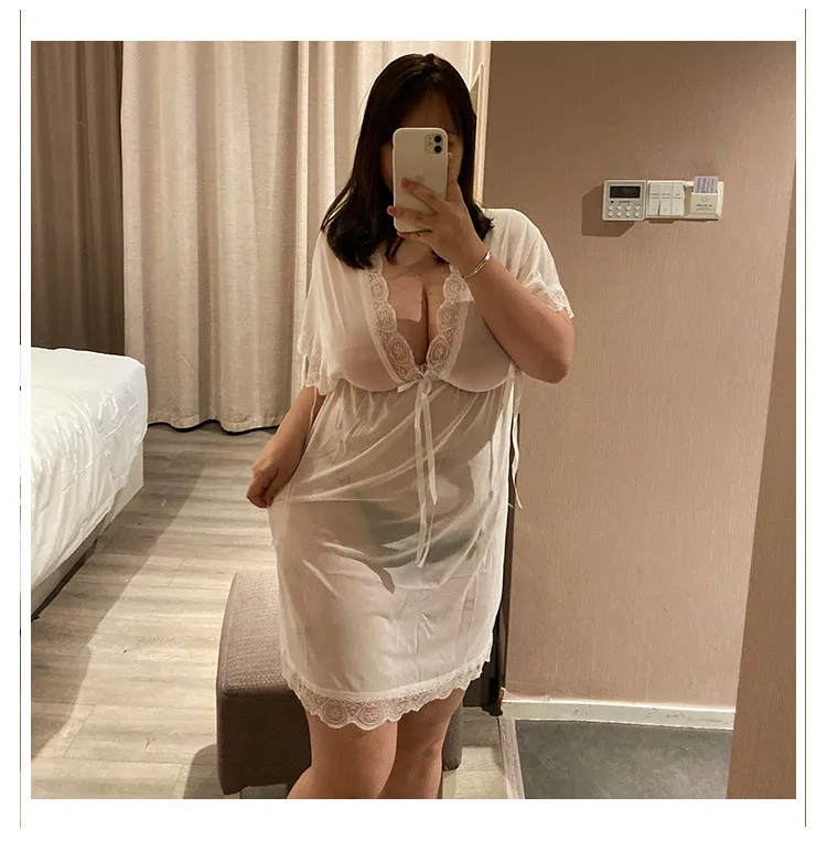 Fat mm sexy lingerie large size Sao passion suit transparent uniform temptation maid outfit sexy pajamas teasing nightdress