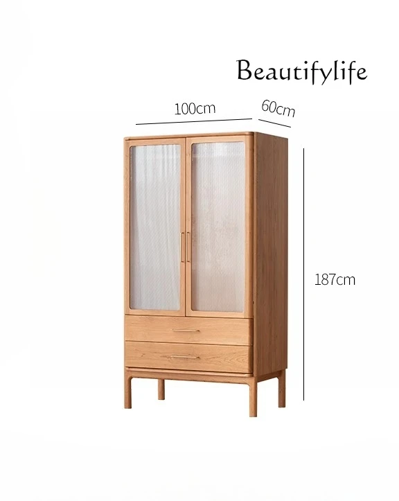 

Nordic retro home solid wood assembly large wardrobe home bedroom simple wardrobe clothes storage cabinet