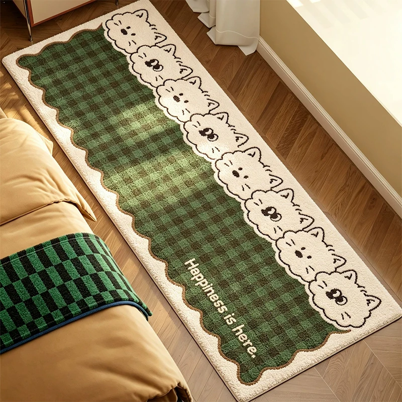 Bedroom Rug Soft Comfortable Bedside Mat Living Room Carpet Faux Cashmere Retro Linear Puppy Pattern Floor Mats Home Decor Rugs