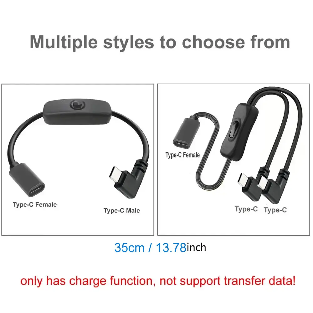 USB Type C Extension Cable With ON OFF Switch 1 to 2 Splitter Cable, USB C Male Female Switch Power Cord 5V Charging Data Cable
