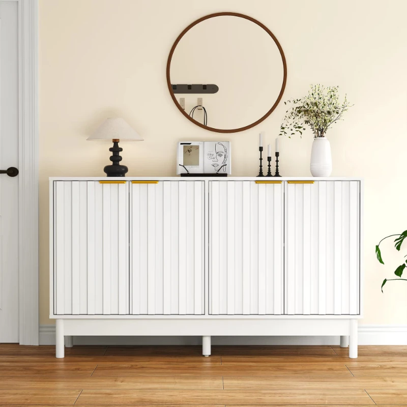 Adjustable Shelving, Modern Side Cabinet, Wood Locker, Coffee Bar Cabinet with Handles