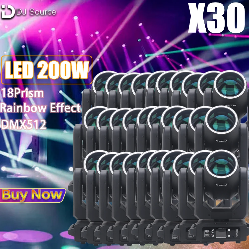 30Pcs 200W LED Moving Head Light Beam Spot With Ring DJ Stage Light 18 Prism Rainbow Effect DMX512 For Disco Party Xmas Club Bar