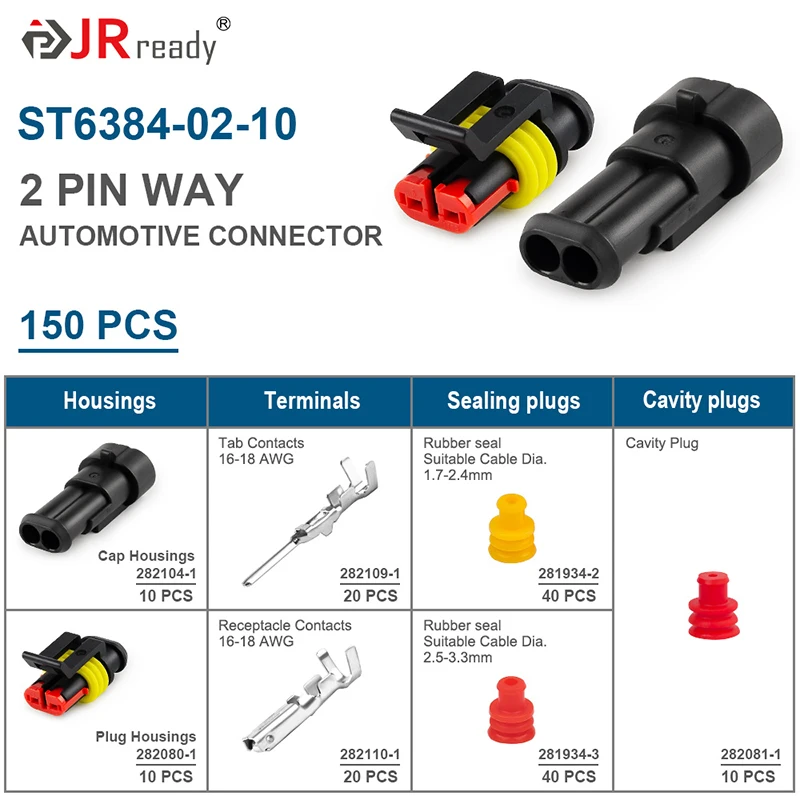 JRready ST6384 Terminals for Electrical Cables,1/2/3/4/5/6 Pin Connector Plug,16-18 AWG,for Car Electrical Cable Connectors