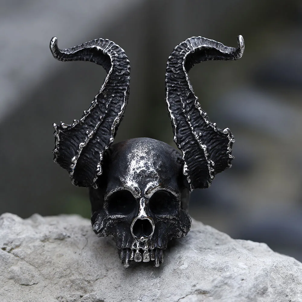 NEW Men's 316L stainless-steel rings Skull Ring Horned Satan Devil ring for teens gothic punk Jewelry Gifts Dropshipping