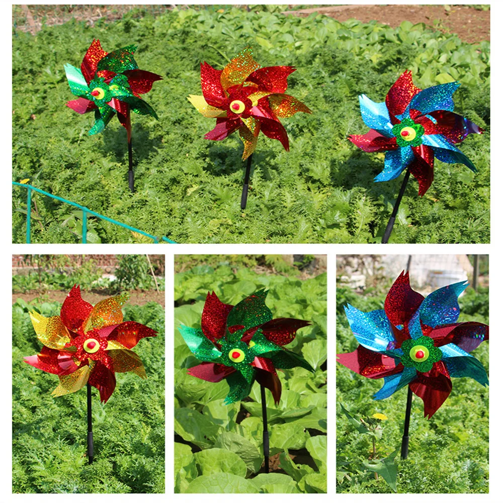 1/3PCS Bird Deterrent Windmill Bird-proof Flash Laser Garden Lawn Decoration Farm Bird Repellent Windmill Rotator Bird Repellent