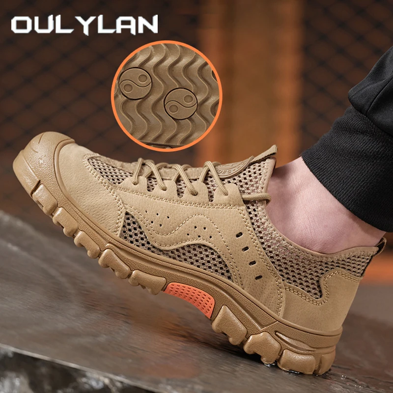 

Oulylan Male Summer Labor Protection Shoes Breathable Anti Slip Safety Boots Steel Anti Smashing Toe Shoes Work Footwear