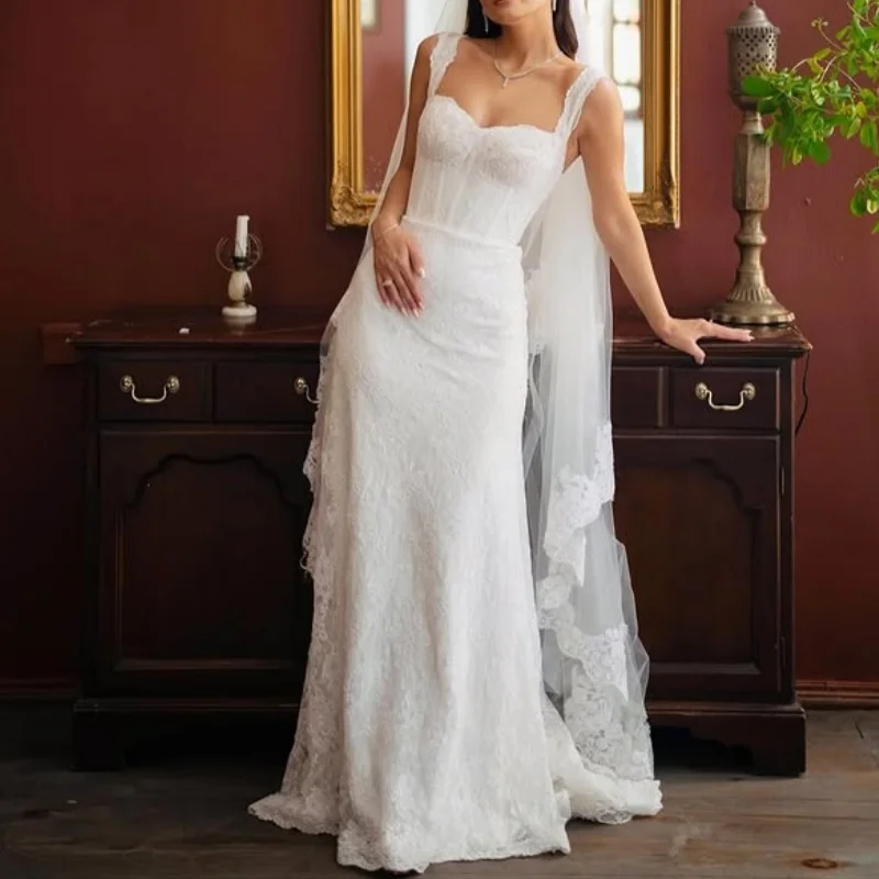 Ivory White Wedding Dresses off-shoulder fishtail flower decal Gowns slit Made wedding dress Customized