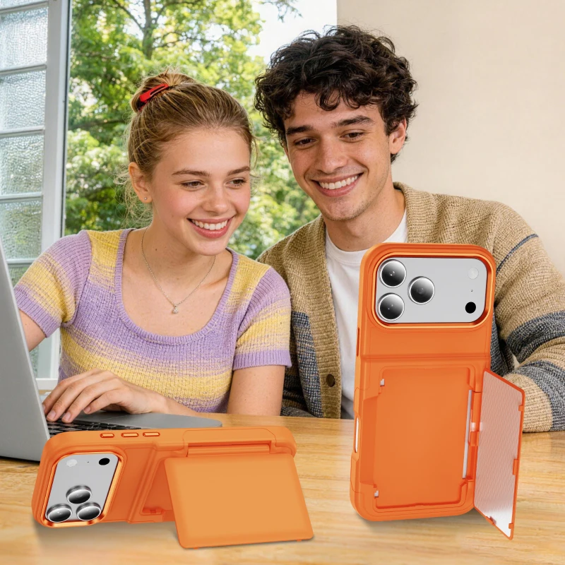 New Solid Color Frosted PC Wallet Card Holder Shockproof Phone Case For iPhone 17 Pro Max 15 13 12 14 16 Pro Max Plus Back Cover view 5