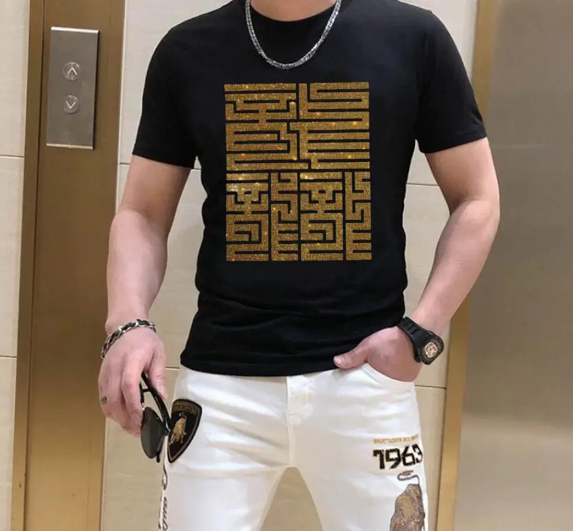 

S-6XL Men Anime Graphic t shirts Rhinestones Man Summer Fashion T-Shirts Streetwear Men's Clothing