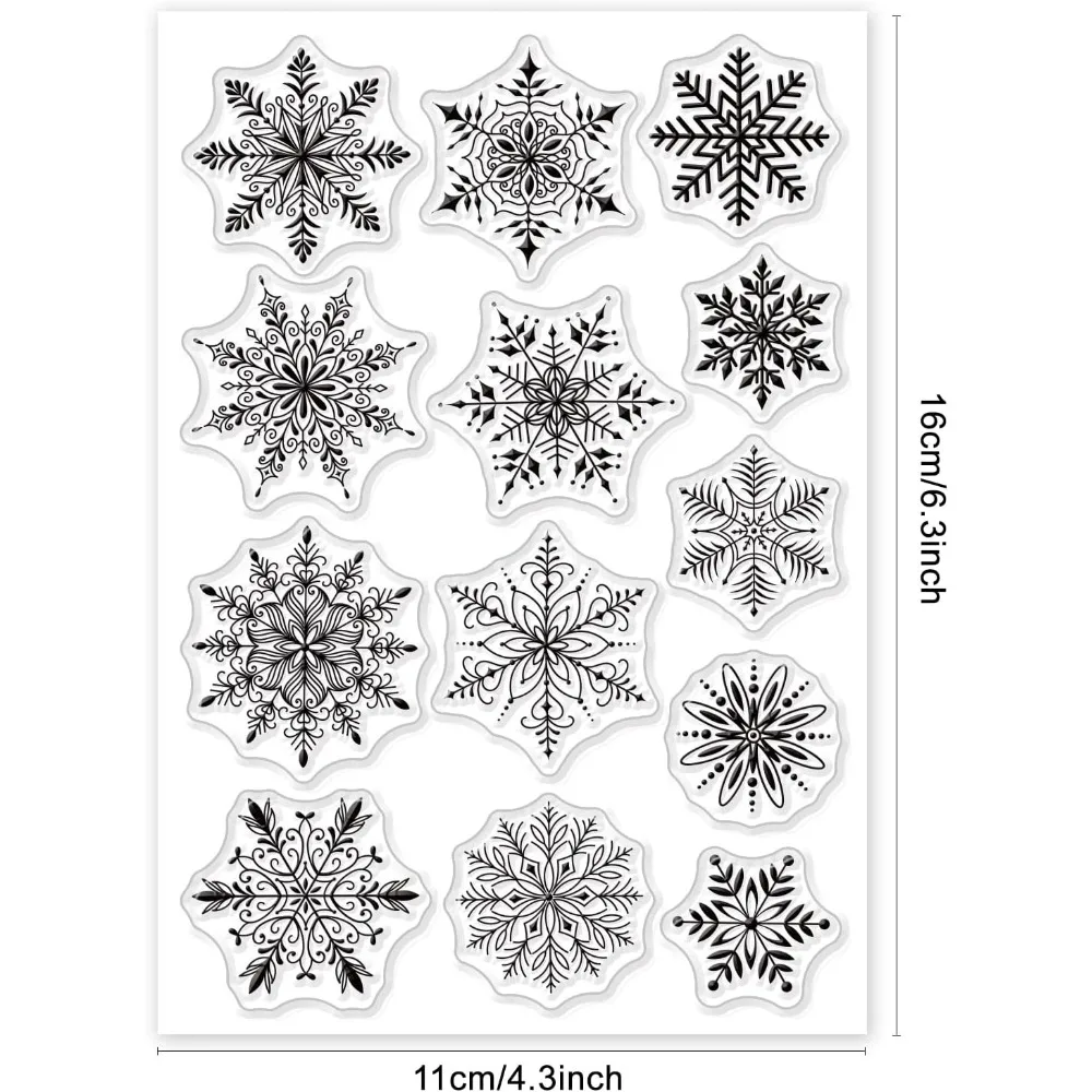 Timbro trasparente natalizio Fiocco di neve Timbro trasparente in silicone Timbri in gomma invernale per scrapbook Journal Card Making 4,3 x 6,3 pollici