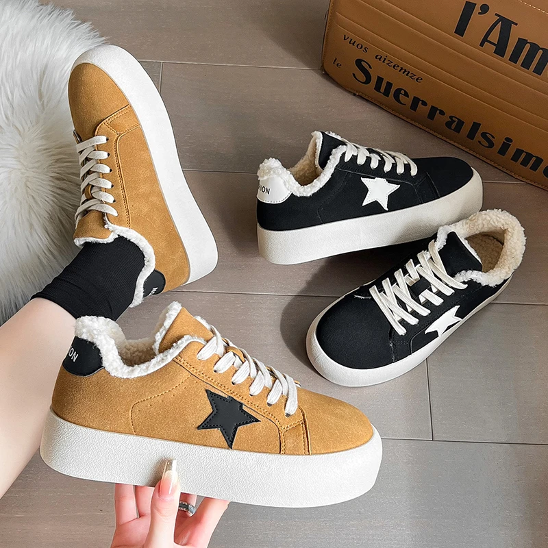 Pine Wood Thick Soled Women New Autumn and Winter Goose Velvet Warm Bread Cotton Shoes for Women Interne Cute Shoes