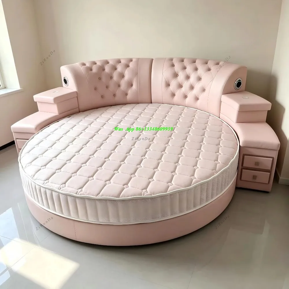 Hot-selling Modern Round Bed, Luxury Multi-function Bed, with Music Function, High-end Bedroom Furniture