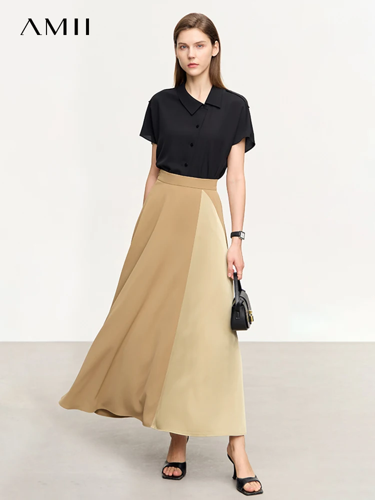 

AMII Minimalism Patchwork Women's Skirt 2023 Summer New Loose Long Skirts Aline Office Lady Solid Chic Female Clothing 12342583