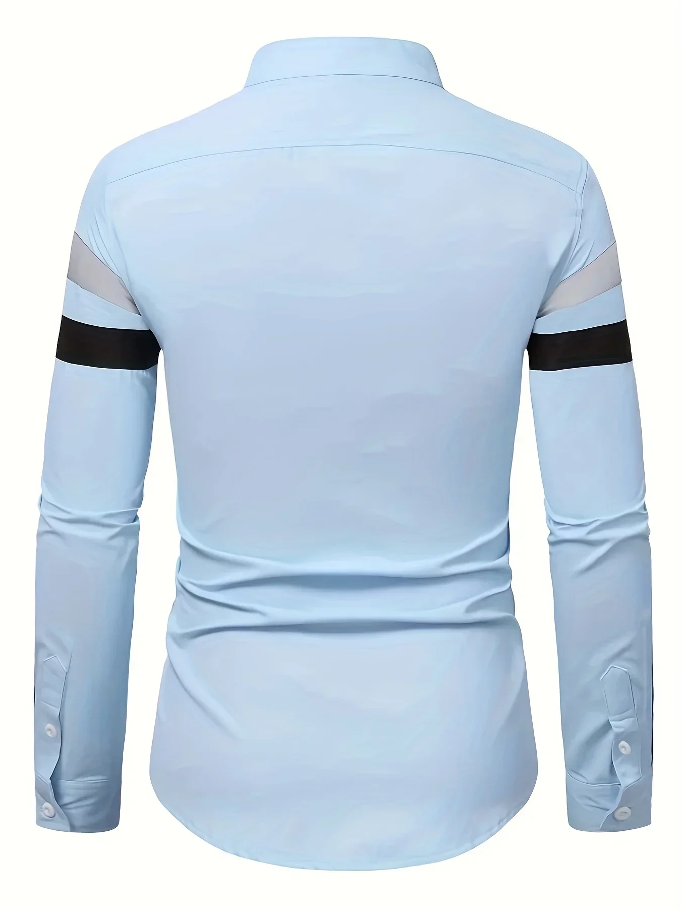 

2023 New Fashion Long Sleeve Stand Collar Shirt Tops Mens 100% Polyester Striped Casual Business Patchwork Dress Shirts for Men