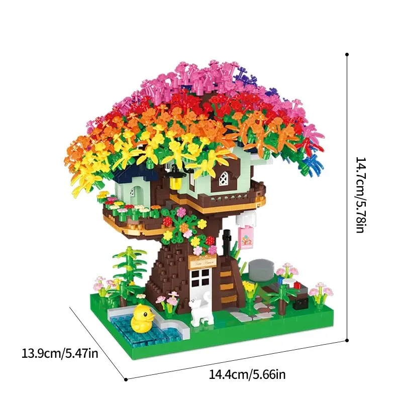 Criativos City Street View Blocos de construção para crianças, Mini Bricks Model DIY Puzzle Toys Rainbow Sakura Tree House, presente de férias