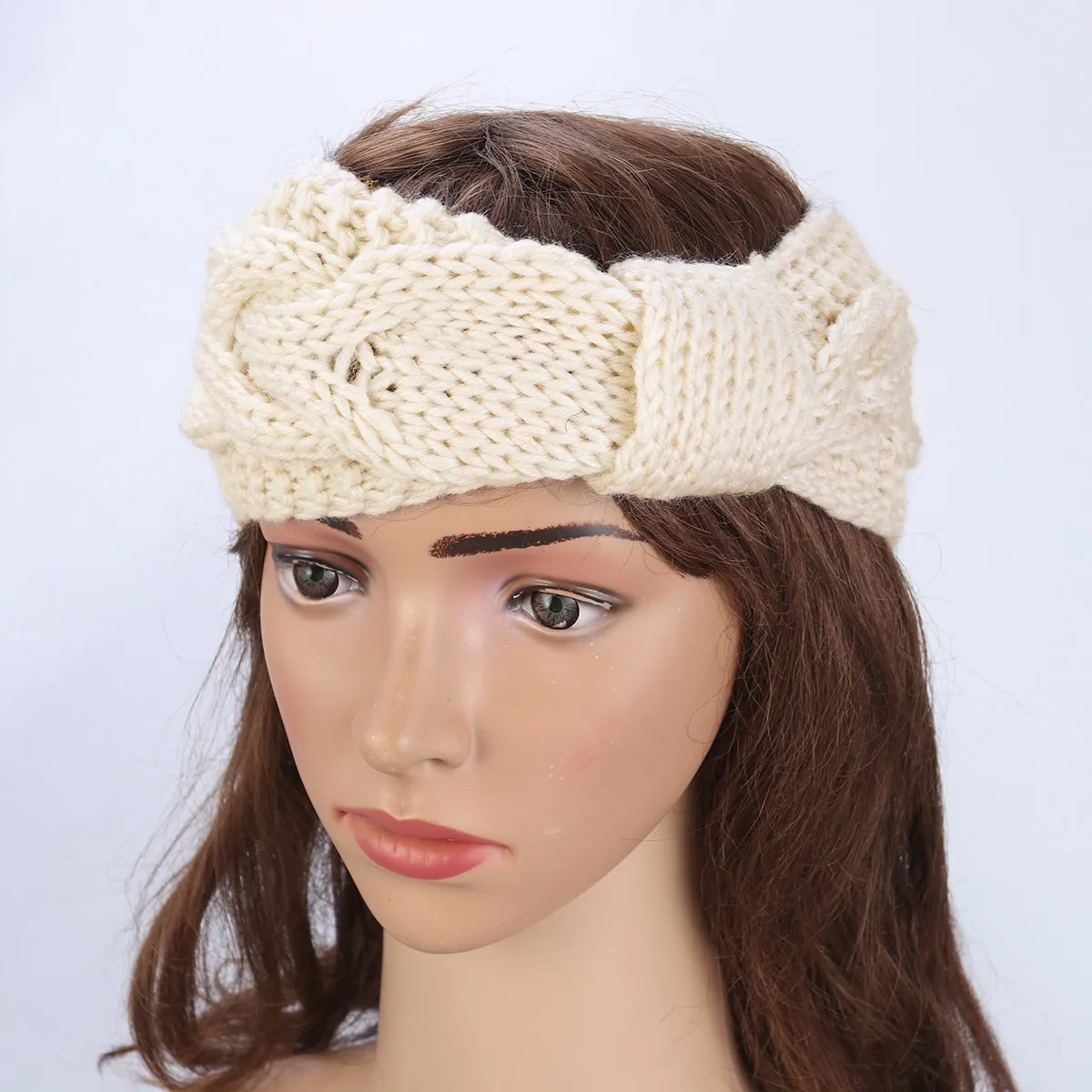 

Crocheted Headwrap for Women White Chunky Knit Turban Headband Warm Cozy Crochet Ear Warmer Bohemia Winter Style Cable Knitting