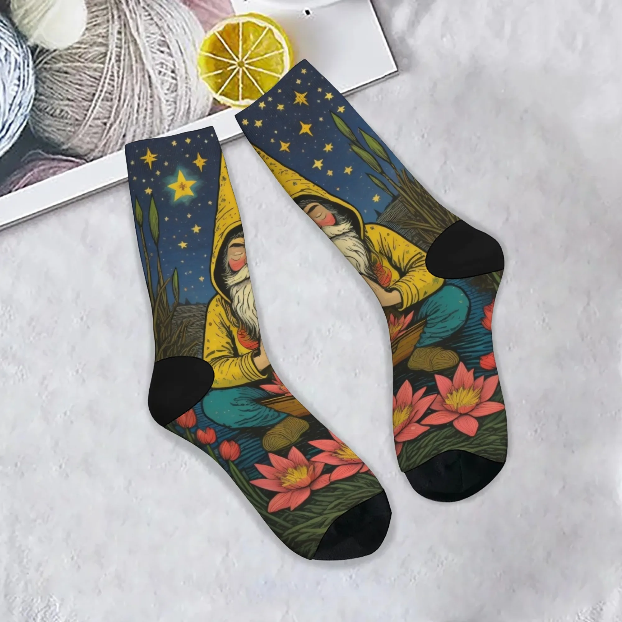 Harajuku Retro Meditation Gnome Thema Casual Socken Neuheit Straße Hip-Hop Crew Socken Bequeme Atmungsaktive Rutschfeste Herrensocken