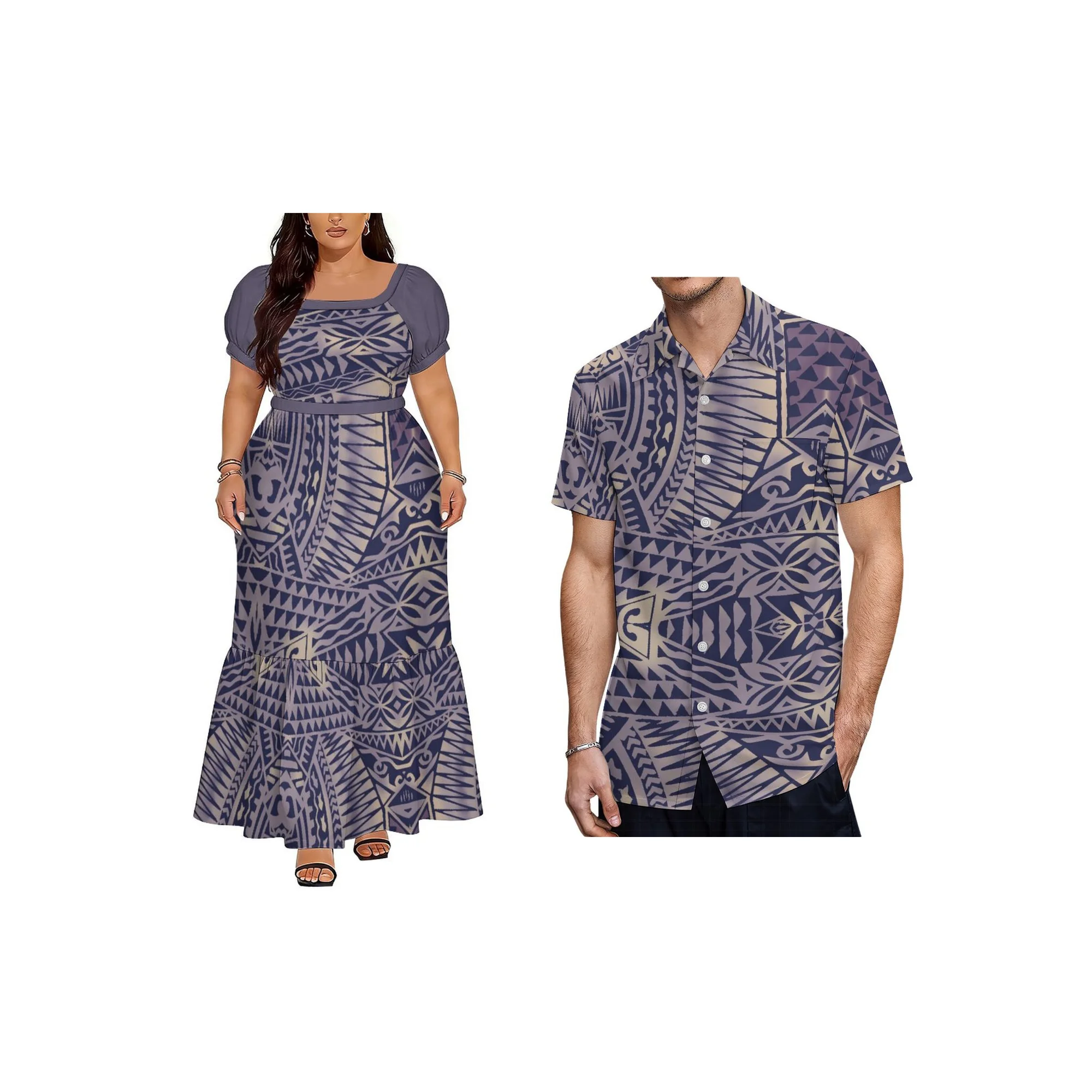 

Custom logo Women Summer Outdoor Beach Skirt Polynesian Dress Plus Size Pacific Island Samoan Design Short Sleeve Dress