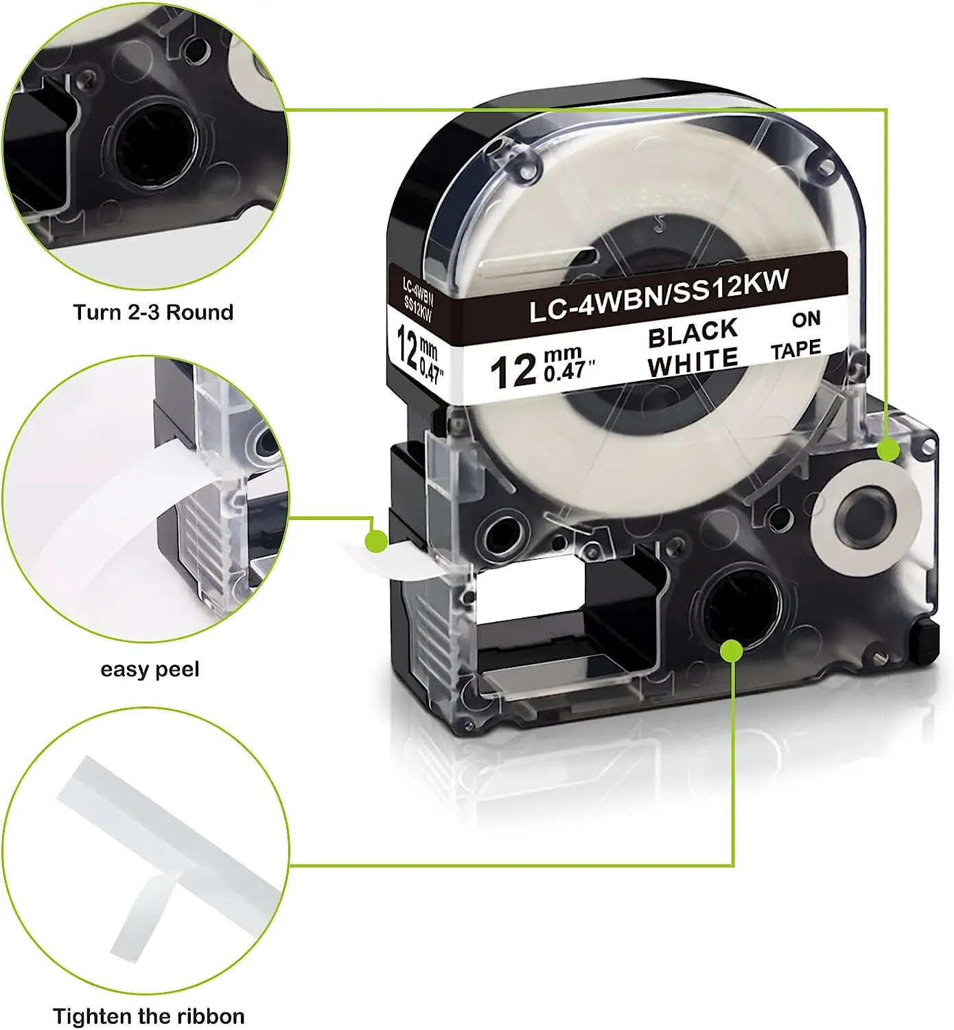 Fimax 1pcs 12mm SS12KW Bande 6/9mm Étiquette ST9KW ST6KW LK4WBouches ST12KW SC12YW SC12BW Compatible pour Epson LW-300 LW-400 Imprimante D'étiquettes