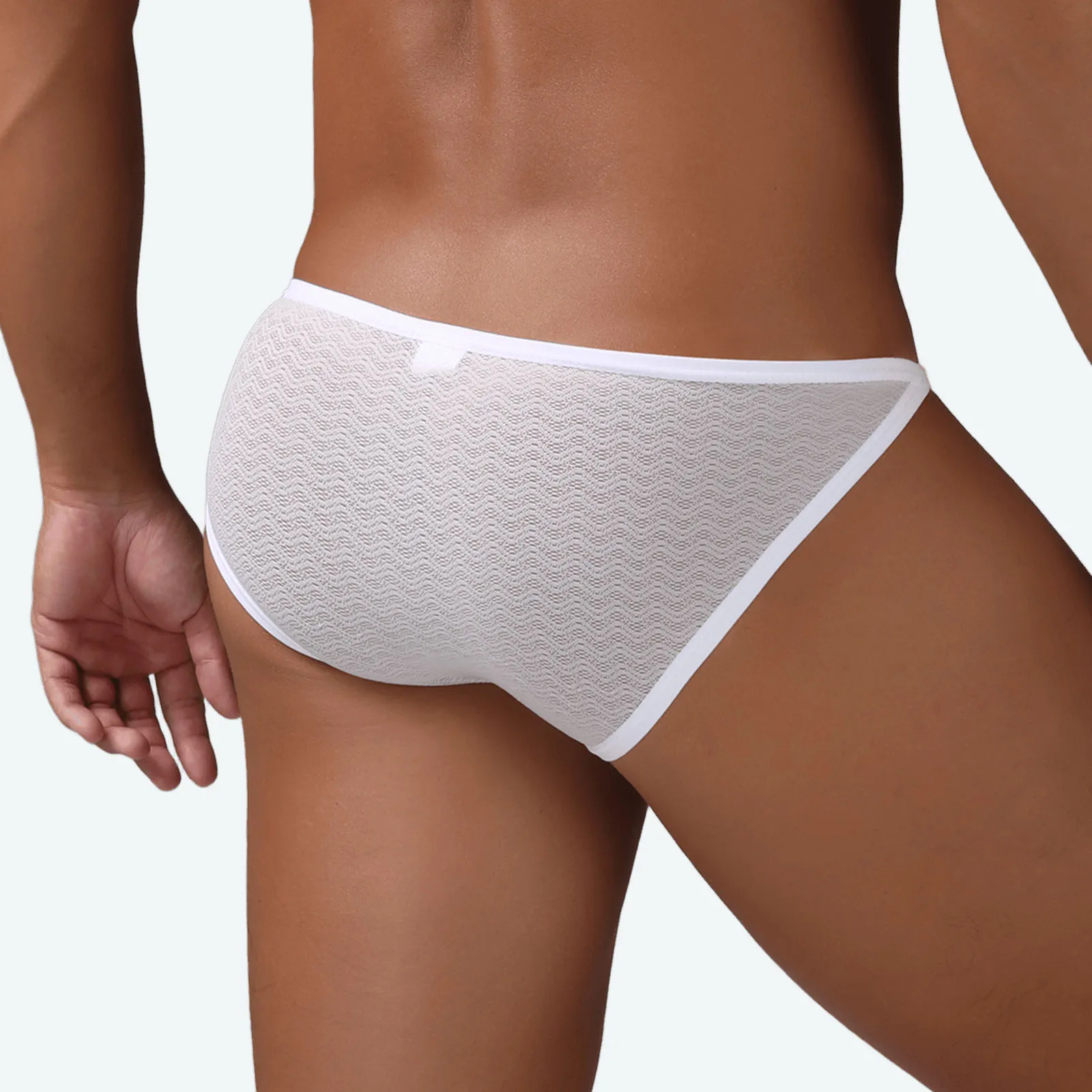 

Men's Sexy Underwear Low Waist Wavy Lace Briefs Men Mesh Translucent Bikini Skinny Breathable Lingerie Man Srting Underpants