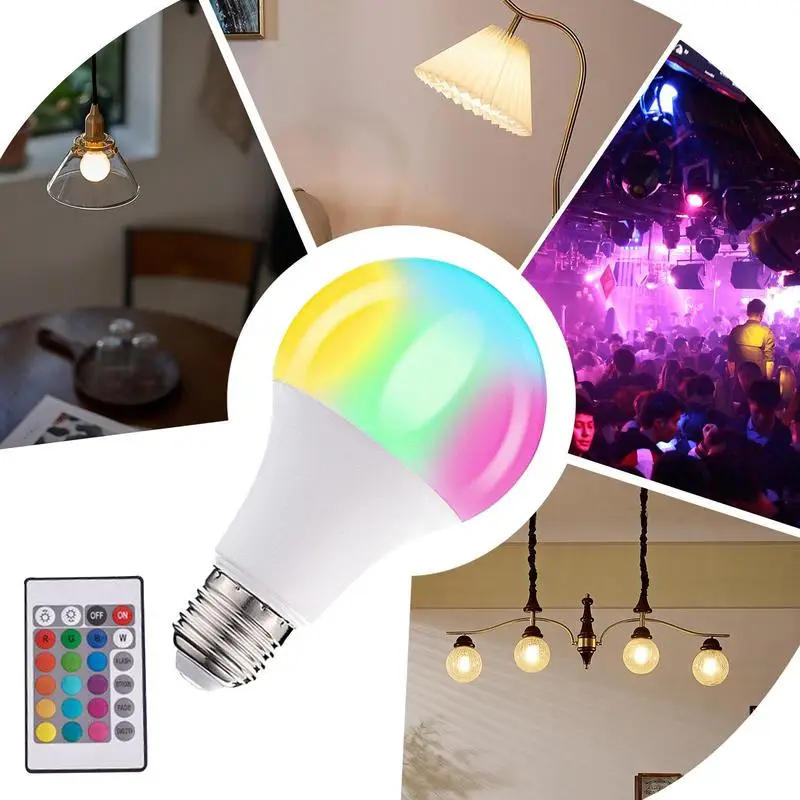 RGB مصابيح كهربائية الإضاءة المنزلية عكس الضوء 24 مفتاح التحكم عن بعد مصباح ذكي 16 ألوان RGB لمبة LED لمبات مصباح لتهيئة الجو