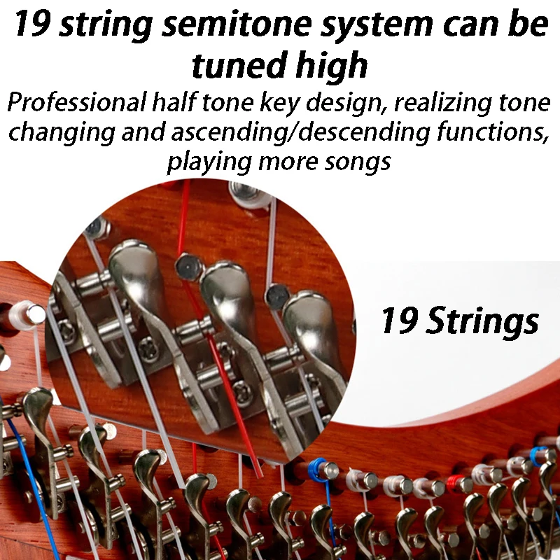 Semitone System 19 Strings Harp Professional Half Tone Keyboard Design Harps Portable Adjustable High Pitch Stringed Instruments