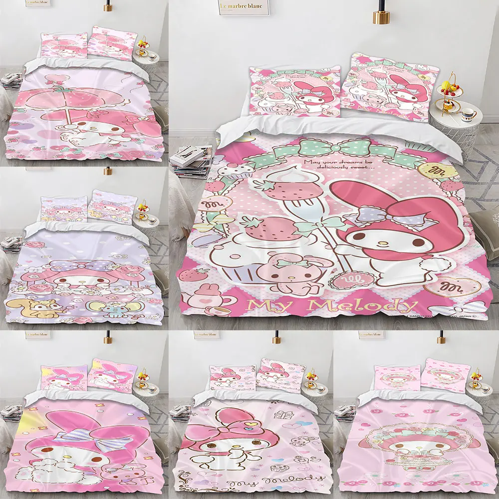 

My Melody Bedding Sets Comforter Quilt Bed Cover Duvet Cover Pillow Case 2-3 Pieces Sets Kids Adult Size Cartoon Decoration