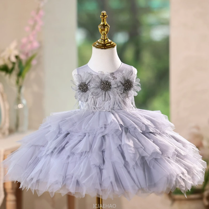 

Party Dress Kids Girls Host Dresses Piano Recital Outfit Children Vestido Matching First Birthday Princess Tutu Gown Costume