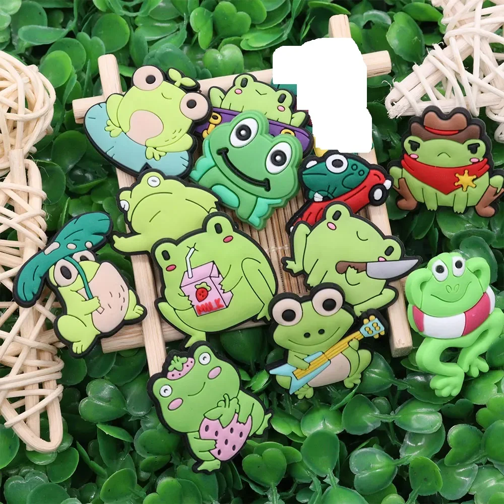 New Arrival 1pcs PVC Shoe Charms Fit Wristband Cartoon Frog Knives Bess Sandals Ornaments Hole Slipper Shoe Accessories Kid Gift