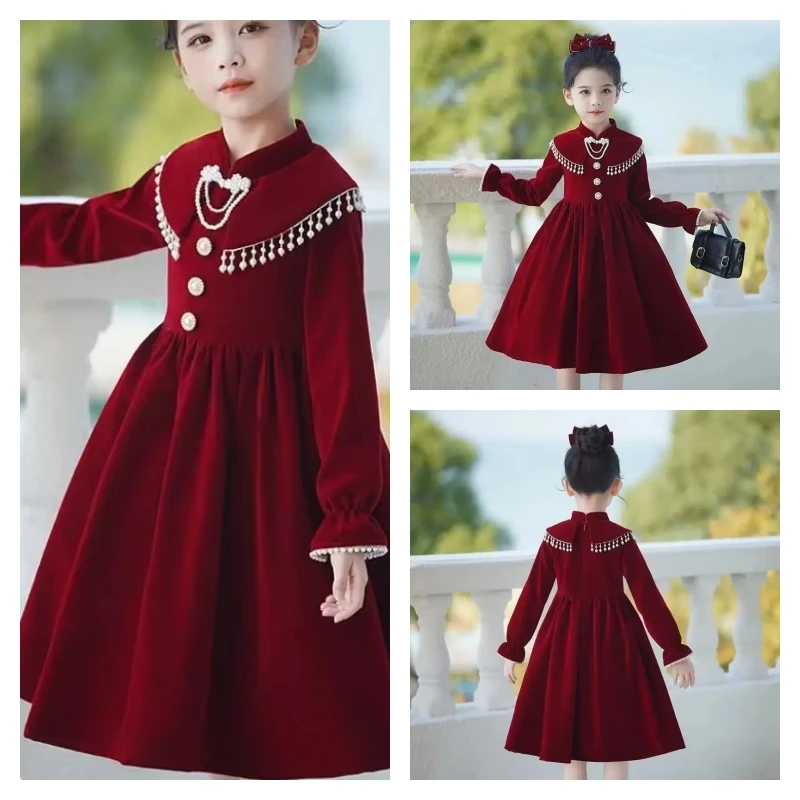 

Лидер продаж, модные топы для девочек, платье для студентов, осень-зима, повседневный пуловер с воротником-стойкой и рисунком, платье принцессы, детская одежда