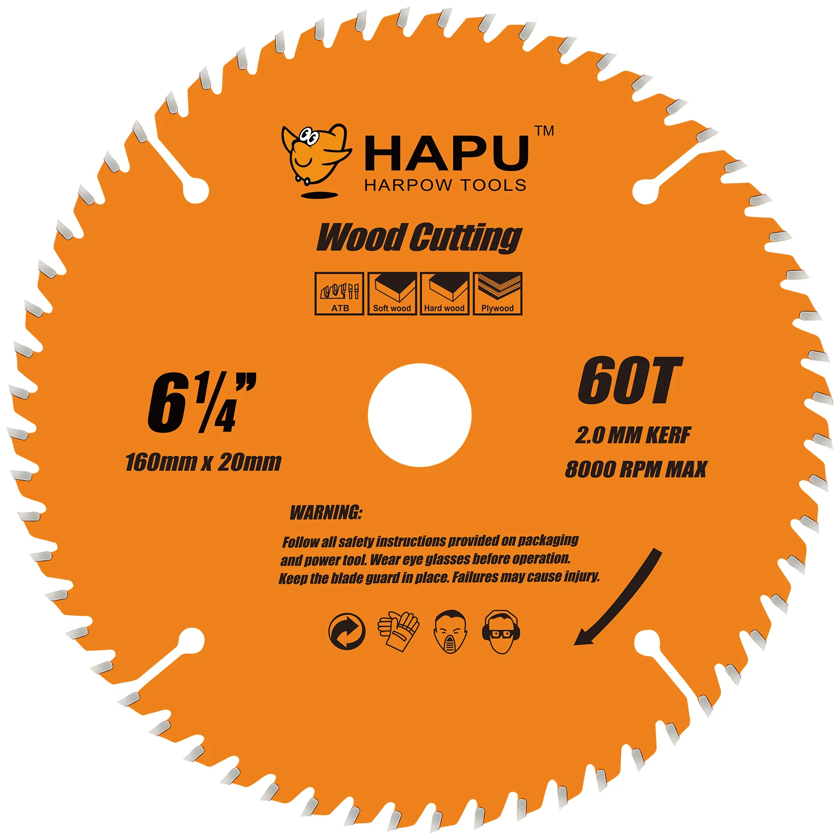 HAPU 6-1/4 Inch Wood Cutting TCT Saw Blade 60 Tooth Framing 165mm Circular Saw Blade for Wood Miter Saws Blades 20mm Arbor