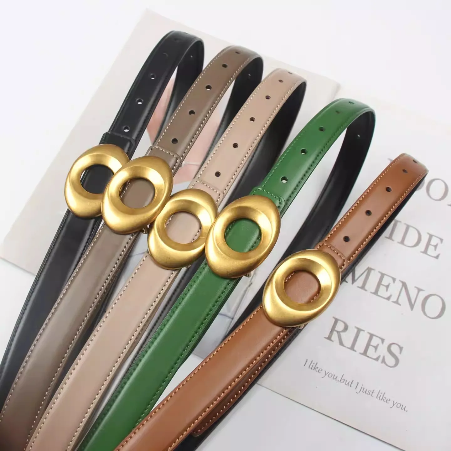Women's Genuine Leather Vintage Gold Buckle Corset Female Cummerbund Coat Waistband Dress Decration Narrow Belt J1847