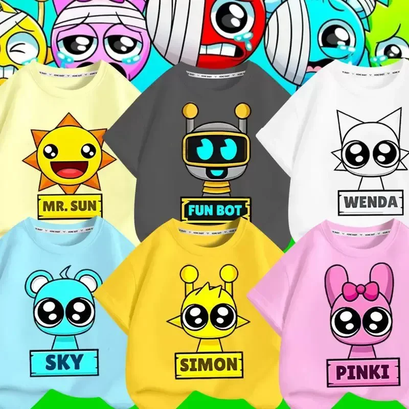 Cartoon Sprunki T Shirt Kids Incredibox T-shirts Toddler Girls Short Sleeve Tops Boys Summer Clothes Children's Clothing
