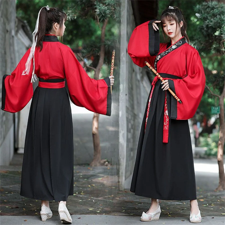 Chińska sukienka starożytne Hanfu Kimono czarne białe czerwone sukienki hanfu haft sztuki walki impreza typu Cosplay kostiumy w stylu chińskim