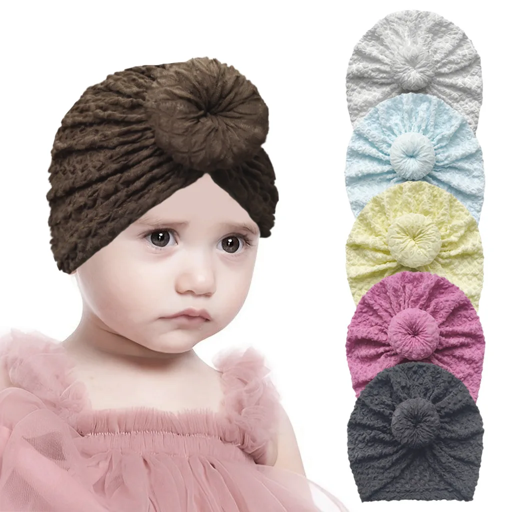 

New Baby Round Knot Turban Cap Infant Beanie Caps Cotton Newborn Elastic Headscarf Solid Color Kids Head Wraps Hair Accessories