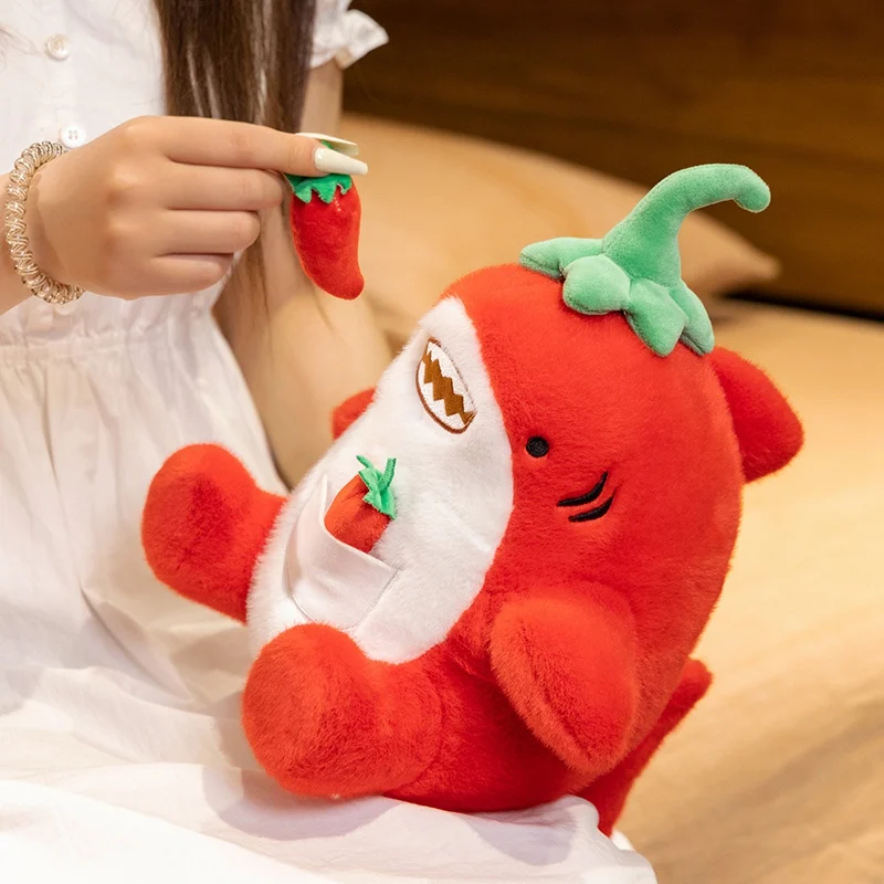 卸売ホリデーギフト 赤唐辛子型サメぬいぐるみ ソフトぬいぐるみ チリスタイル クリエイティブギフト 子供の誕生日プレゼント