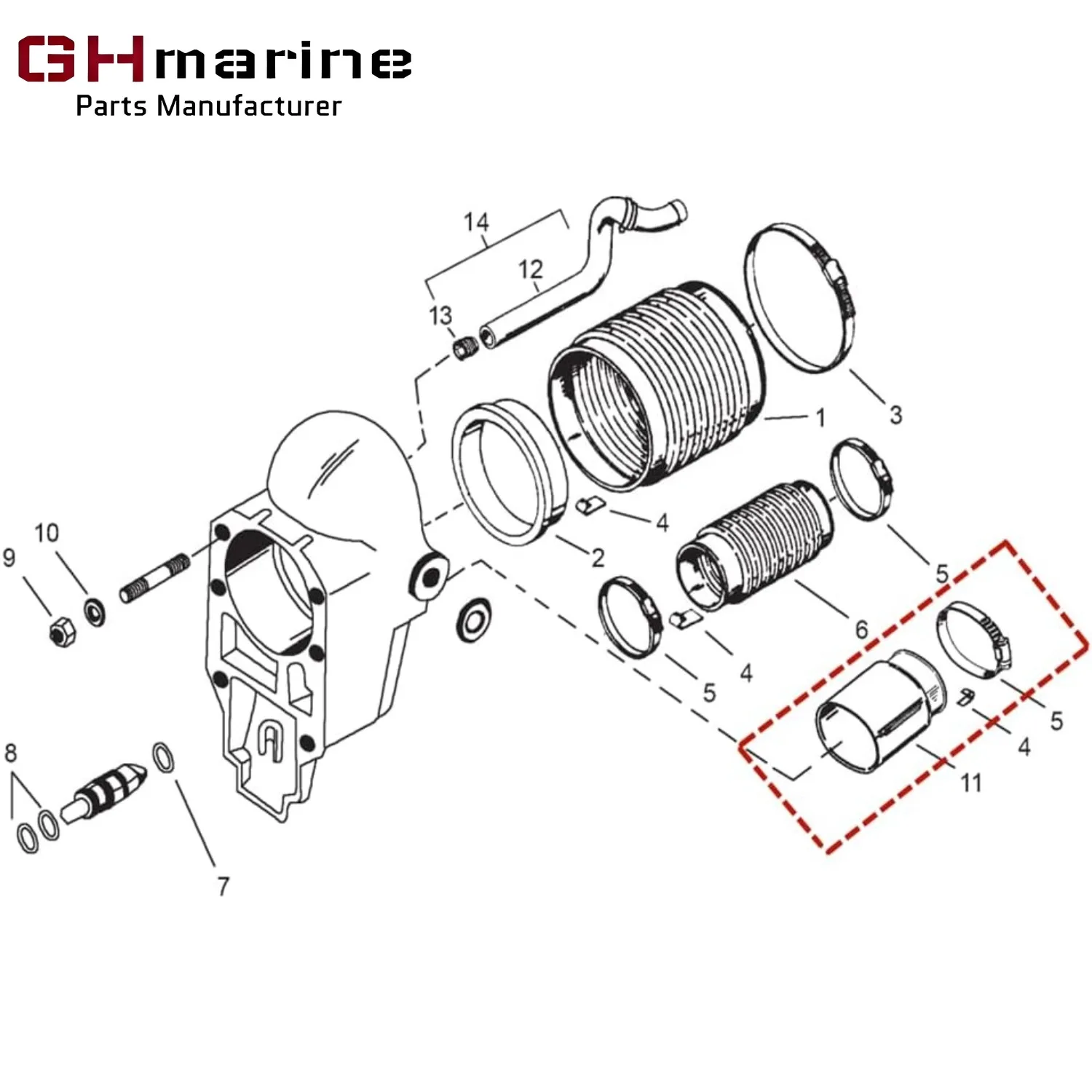78458A1 Exhaust Tube Bellows for Mercruiser Alpha One R MR and Bravo 1 2 3  Stern Drive Sierra 18-2760 78458