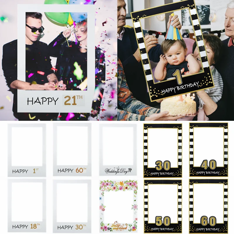 1pc 48*68cm Photo Booth Frame Props Kids Adult Birthday for 1st 21th 30th 40th 60th Photo Prop Supplies Wedding Party Decoration