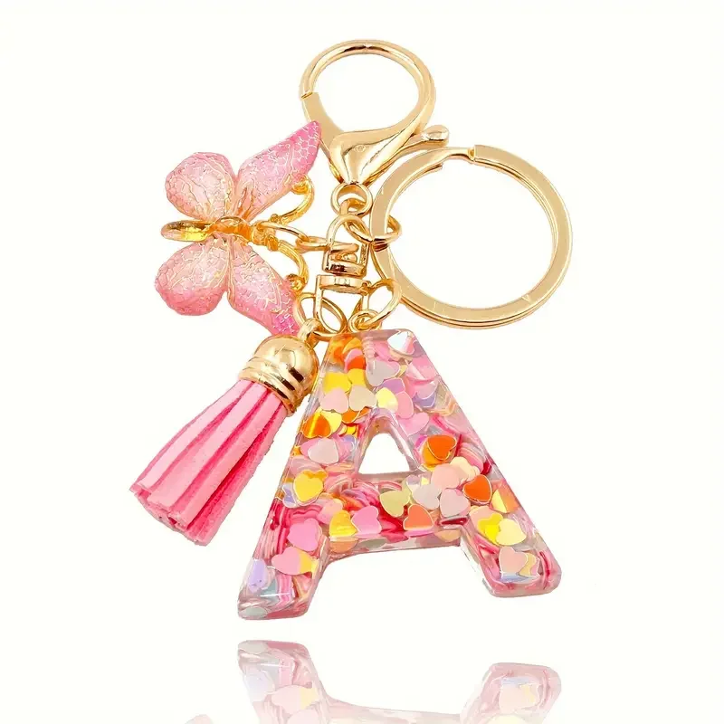 

1pc Alphabet Initial Letter Keychain Cute Butterfly Acrylic Key Chain Ring Bag Backpack Charm Car Hanging Pendant Women Daily