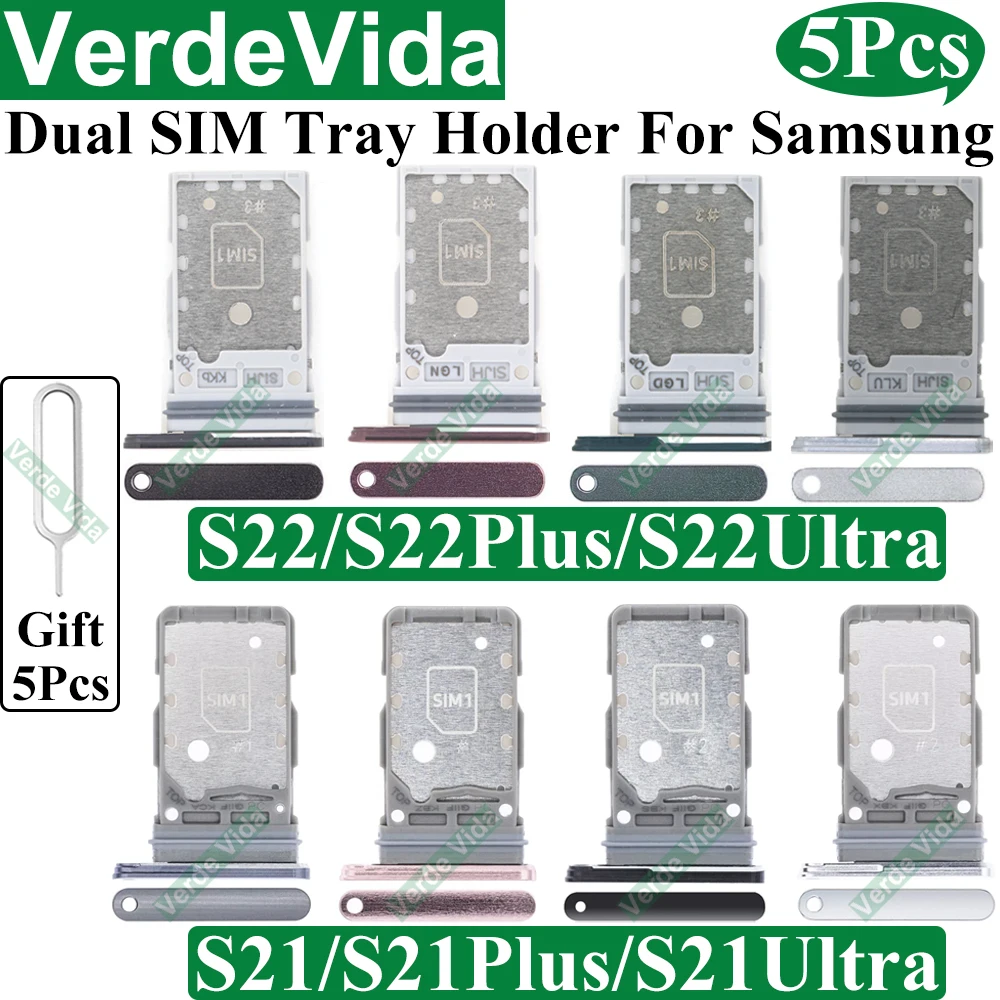 5Pcs SIM Card Holder Tray Slot Holder Adapter Socket For Samsung S21 Ultra S21+ S22 Plus G990 G991 G996 G998 S908 S906 S901