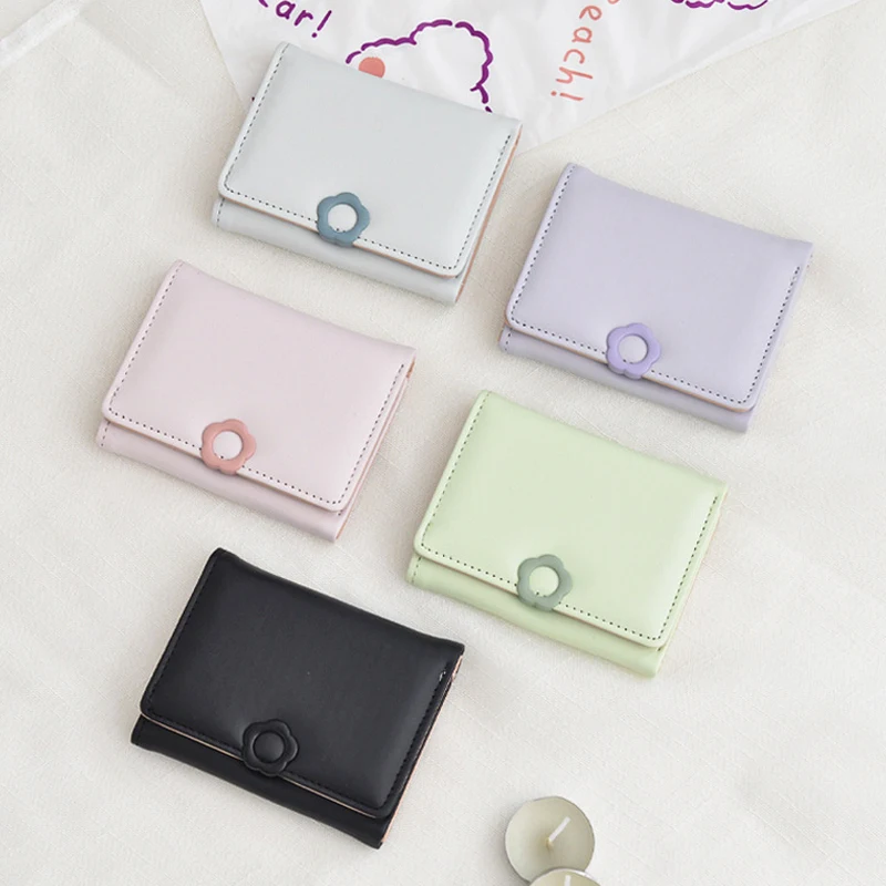 Женская сумка для карт НОВЫЙ кошелек Необычные кнопки Модная сумка для удостоверения личности Короткие тройные складные маленькие кошельки Кошелек для монет Женский кошелек Зажим для денег