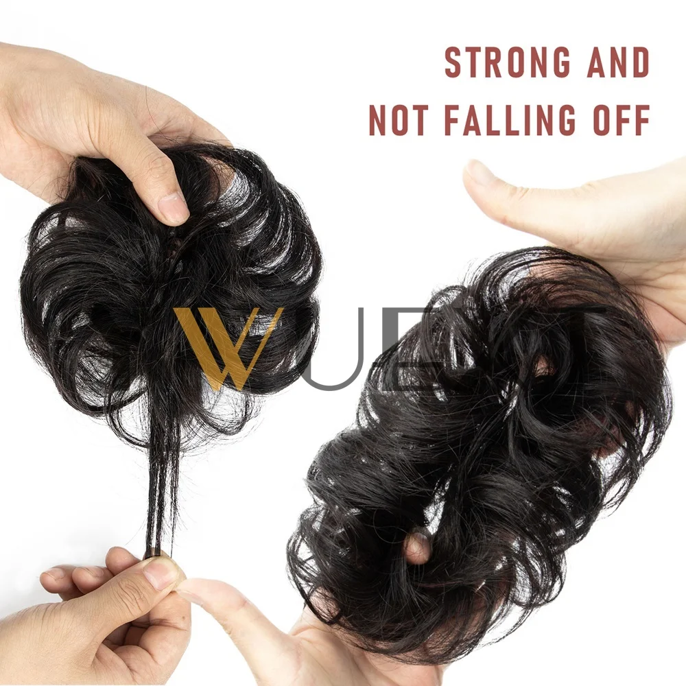 Curly Natural Human Hair Bun Chignon Updo Donut Real Hair Extensions Flexible Elastic Band Hair Piece 9 Colors Available image 7