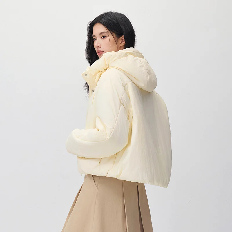 Semir Women Padded Jacket Hooded Textured Balloon Shape Loose Fit Minimal Style 2026 New Winter Daily Wear Urban Casual Style
